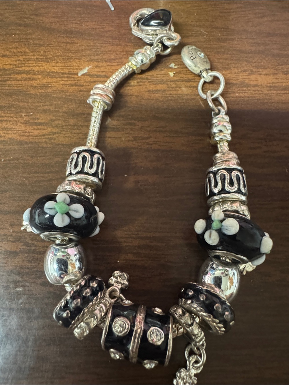 Pandora Black Floral Murano-Style Charm Bracelet